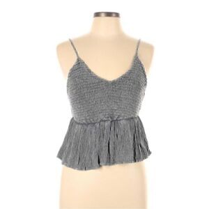 Salty Lemon Charcoal Striped Crop Tank Top Women XL Ruffle Stretch